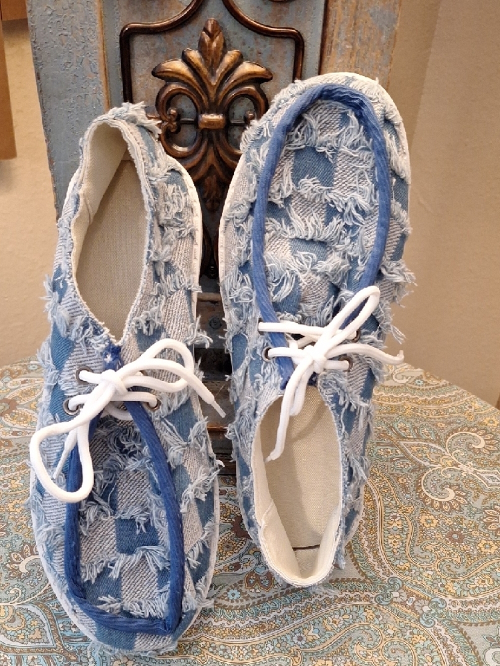 Women's  Blue Jean Distressed Sneakers with White Laces. EUR 38 Fits a US 8 NWOB